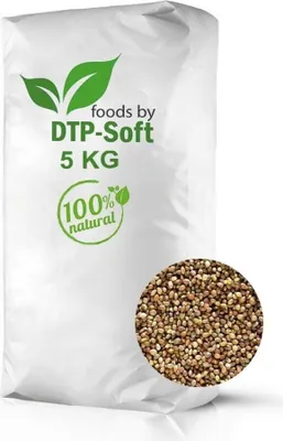 A white bag of food with a circular inset showing the food product.