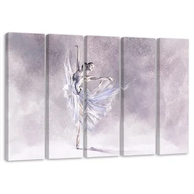 Produktbild von 5-teiliges leinwandbild pirouette der ballerina 100x70 cm Feeby silber wandbild bereit zum aufhängen