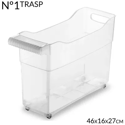 Image de Paniers de rangement - Empilables - En plastique - Transparents - 46 x 16 x 27 cm - Lot de 2 - Roulettes amovibles