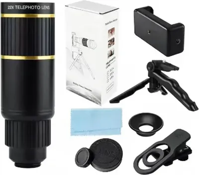 Produktbild von 22-faches Telefon-Teleobjektiv-Set mit Telefonhalter, Objektivclip, Augenmuschel-Reinigungstuch, Mini-Stativ zum Wandern, Camping, Tierbeobachtung, Mond, Sport, Spiele, Konzertschauen