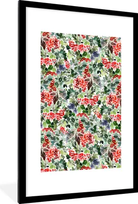 Produktbild von MuchoWow® Gerahmtes Poster Weihnachten - Aquarell - Rot 60x90 cm - Poster mit Schwarzem Bilderrahmen Wandposter Rahmen Foto Bilder - Dekoration - Wandposter Wohnzimmer - Hochwertig