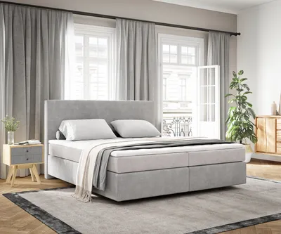 Produktbild von DELIFE Boxspringbett Dream-Well 180x200 cm Cord Silbergrau mit Taschenfederkernmatratze und Topper Visco