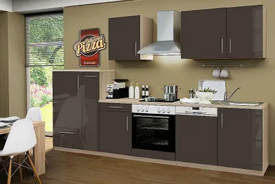 Produktbild von Küchenblock ohne Elektrogeräte Premium 310 cm in lava glänzend (Geschirrspüler geeignet)