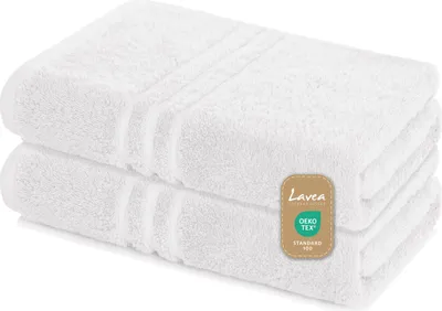 Produktbild von Lavea® 2er Set Saunatuch 80x200 cm, XXL Badetuch, 100% Baumwolle Frottier, saugstark, pflegeleicht 60°C, Elena, Weiß