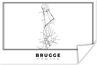 Produktbild von MuchoWow® Poster Stadtplan - Schwarz und weiß - Karte - Brügge - Belgien - Karte 60x40 cm - Schlafzimmerdekoration