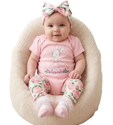 Produktbild von Baby Mädchen Set 4-teilig Gr. 74 80 Geschenk Geburt Taufe Baumwolle 6-12 Monate Rosa