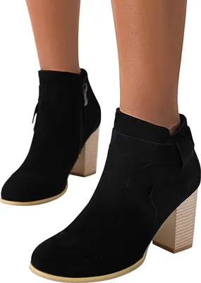 Produktbild von ASKSA Damen Elegant Kurzschaft Stiefel Blockabsatz, Schwarz, Größe: 38