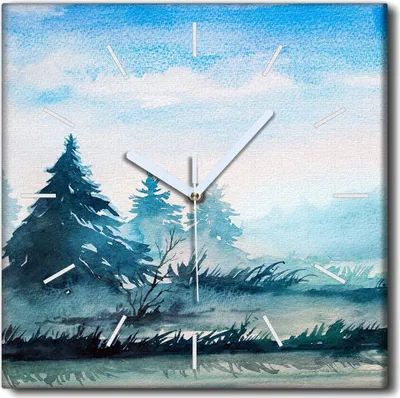 Produktbild von Coloray Uhr auf Leinwand 30x30 cm Wand Uhr Dekoration Wohnzimmer Segeltuch weiße Zeiger -Baumlandschaftsberge.