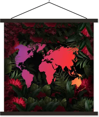 Produktbild von MuchoWow® Textilposter Weltkarte - Farben - Blumen 40x40 cm mit schwarzem Rahmen - Fotos