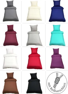 Produktbild von Uni Bettwäsche 135x200 cm 4 teilig / 2 teilig Renforce Baumwolle Bettbezüge Set, Größe:4 teilig 135x200 cm, Farbe:Grau