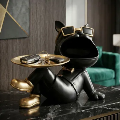 Immagine prodotto di Mauro Ferretti - Figurina decorativa "Buddy" con vassoio, 27x17x18,5 cm, nero e oro