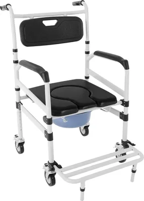 Produktbild von Dusch- & Toilettenrollstuhl - Pflege-Kommodenstuhl - Mit Armlehnen - 100 kg Tragfähigkeit - Fahrbar auf Rollen - Schwarz