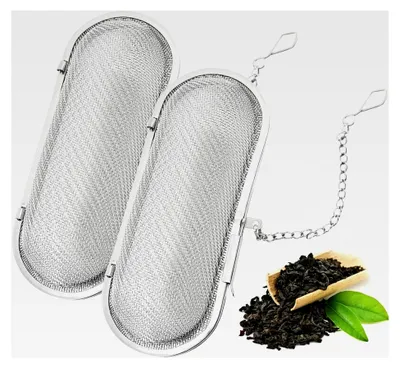 Produktbild von 2 Stück Gewürzsieb zum Mitkochen, Teesieb aus Edelstahl für losen Tee mit Kette