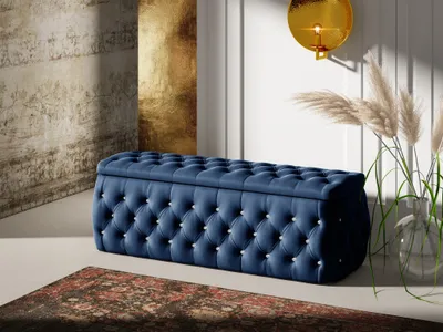 Productafbeelding van Opbergbank met kussen, model SEVRA, 120x50x45 cm, fluweel, kleur blauw