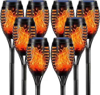 Obrázek produktu pro Solární venkovní svítidla do zahrady, balení po 8 kusech, 12 LED diod, realistické osvětlení plamenů pro terasu, zahradu a trávník