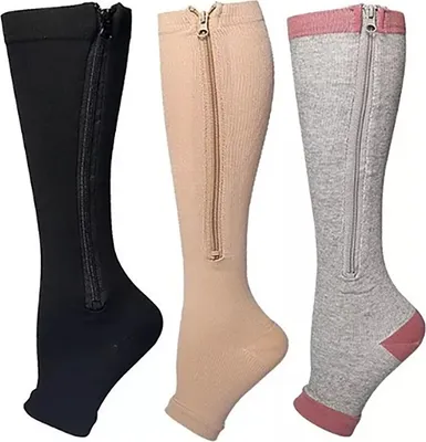 Produktbild von 3 Paar Kompressionssocken mit Reißverschluss, Nylon, offene Zehenpartie, zum Gehen, Laufen, XXL