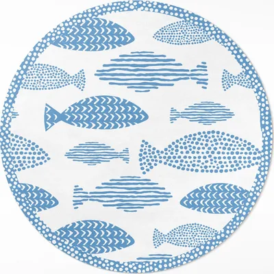 Produktbild von Gemusterte Fische auf hellem Hintergrund– Vinyl Küchenteppich – fi 80cm – Rutschfest, pflegeleicht & langlebig