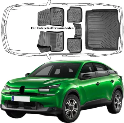 Produktbild von 3D Auto Fußmatten & Untere Kofferraumwanne Set Kompatibel mit Citroen ë-C4 ab 2020
