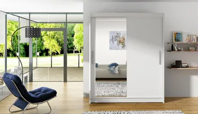 Obrázok produktu pre Zrkadlová šatníková skriňa 150 cm ELADIO 6 - biela