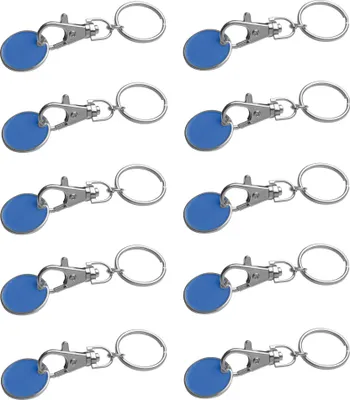 Produktbild von 10x Metall Schlüsselanhänger mit Einkaufschip / Farbe: blau