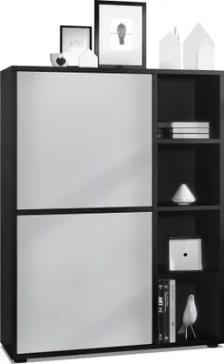 Produktbild von Vladon Highboard Schrank Anrichte Cuba mit 8 Fächern,  Germany, Korpus in Schwarz matt / Fronten in Hellgrau seidenmatt