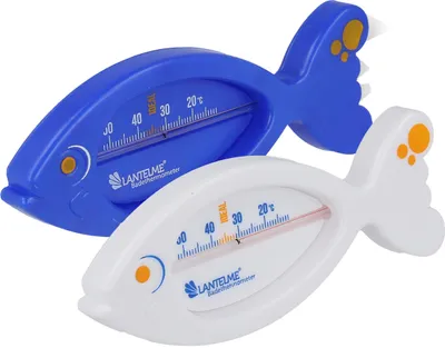 Produktbild von 2 Stück Badethermometer Set Fisch Weiß Blau für sicheres Baden in Badewanne Baby Kleinkinder Kinder Analog Bade Thermometer bis 52°C Wassertemperatur