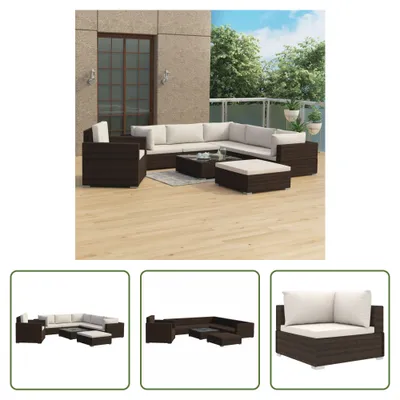 Produktbild von The Living Store 8-tlg. Garten-Lounge-Set mit Auflagen Poly Rattan Braun