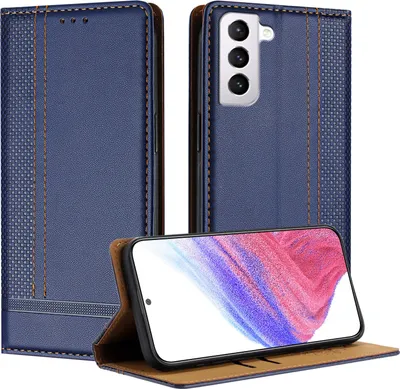 Produktbild von Handyhülle für Samsung Galaxy S21 5G Leder Flip Klappbare Schutzhülle mit Standfunktion Blau