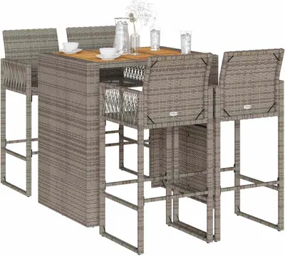 Produktbild von "2026 Promotion" 5-tlg. Gartenbar-Set ohne Kissen - Grau Poly Rattan Akazie - Gartenmöbelset CC18523