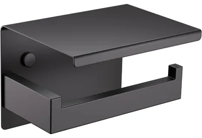 Immagine prodotto di Portarotolo da parete in acciaio inossidabile nero, con ripiano portaoggetti, da fissare tramite foratura o adesivo