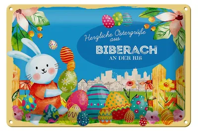 Produktbild von Blechschild Ostern Ostergrüße 30x20cm BIBERACH an der Riß