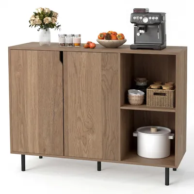 Immagine prodotto di COSTWAY Credenza in legno, cassettiera con 4 scomparti e 2 ante, credenza, mobile da cucina, ripiani, armadio moderno, 106 x 38 x 80 cm, naturale