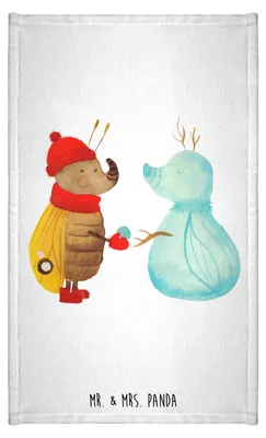Produktbild von Mr. & Mrs. Panda Handtuch Nachtfalter Schneemann - Weiß - Geschenk, Winter, Weihnachtsgruß, Baumwollhandtuch, Frotteetuch, Gästehandtuch Bunt, Weihnachten, Schnee, Klein