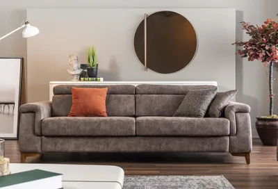 Produktbild von Dreisitzer Sofa 3 Sitzer Stoffsofa Sofas Grau Stoff Mit Bettfunktion