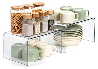 Produktbild von Küchenschrank-Organizer, 2 Gewürzregale, stapelbares Regal, stehendes Gewürzregal, Gewürzleiter, Eckregal für die Küchenarbeitsplatte, Tassenregal, Tischregal