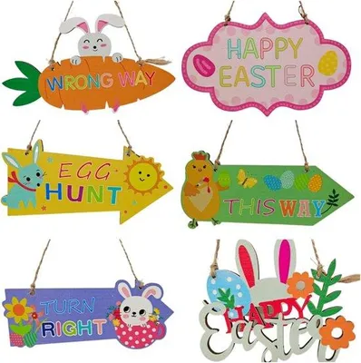 Produktbild von Holzpaashänger - Fröhlicher Ostern Türbord, Osternbaum (6 Motive)