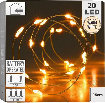 Produktbild von Weihnachtsbeleuchtung auf Golddraht mit 20 warmweißen LED-Lichtern