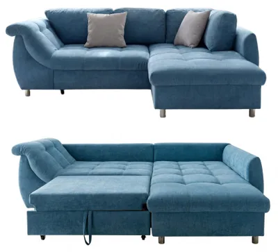 Produktbild von Ecksofa Schlafcouch Polsterecke L-Garnitur Wohnlandschaft Ottomane rechts Blau / 17107