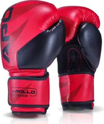 Produktbild von Apollo Boxhandschuhe Männer aus Kunstleder | Thai Boxhandschuhe Damen und Herren | für Boxsack, Training, Sparring, Fitness, MMA Handschuhe | Kickbox Handschuhe | boxing gloves 12/14/16oz. - Rot Schwarz 14oz