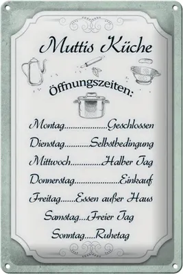 Produktbild von Blechschild Muttis Küche Öffnungszeiten, 30 x 20 cm, Blechschilder Spruch Küche Kochmütze