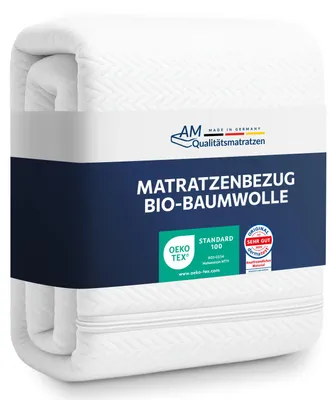 Produktbild von AM Qualitätsmatratzen | Hochwertiger Organic Baumwolle Matratzenbezug | 140x200x14 cm | Matratzenschoner | Ersatzbezug | 140/200 | 14 cm Höhe