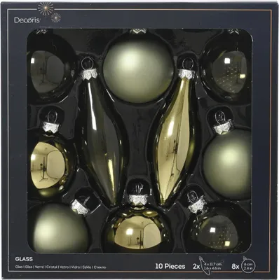 Produktbild von Decoris Weihnachtskugeln mit Tropfen-Ornamente aus Glas Ø 6 cm rosmarin 10 Stück