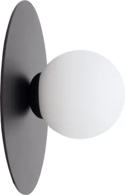 Produktbild von Wandleuchte Glas Metall E27 D: 25 cm rund Schwarz Weiß Kugelschirm Wandlampe