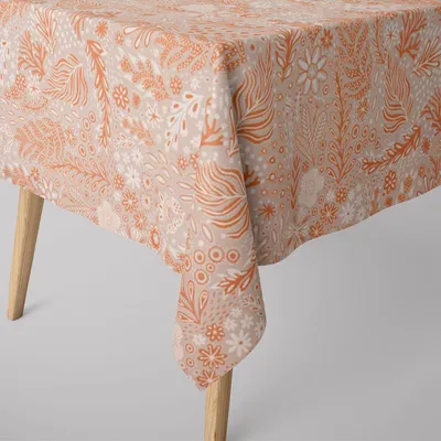Produktbild von SCHÖNER LEBEN. Tischdecke aus Baumwolle Blätter Blumen Gräser grau b Größe 130x130cm