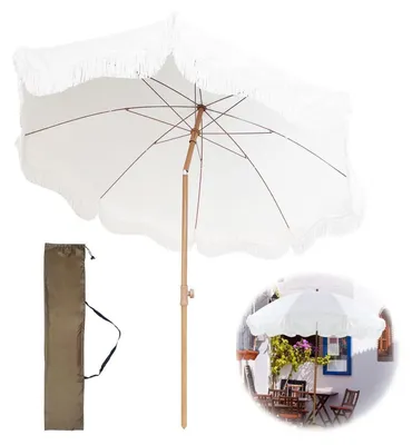 Immagine prodotto di Ombrellone da giardino rotondo, diametro 180 cm, protezione UV 50+, con frange, impermeabile, inclinabile