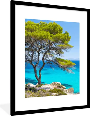 Produktbild von MuchoWow® Gerahmtes Poster Baum - Meer - Tropisch - Sommer 60x80 cm - Poster mit Schwarzem Bilderrahmen Wandposter Rahmen Foto Bilder - Wohnzimmer - Dekorationen - Prämie