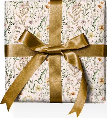 Produktbild von Schönes Botanik Natur Geschenkpapier mit Eidechsen und Wiesen-Blumen, beige - G22134, 32 x 48cm