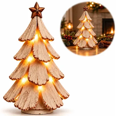 Produktbild von LED Weihnachtsbaum Deko, beleuchtete Weihnachtsbaumfigur mit Stern, 22 cm, Weihnachtsdeko mit warmweißem Licht