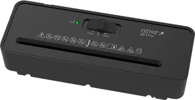 Produktbild von Genie 260 S Plus Aufsatzaktenvernichter schwarz, 6 Blatt, Sicherheitsstufe P-2, Streifenschnitt sowie Kreditkartenvernichtung