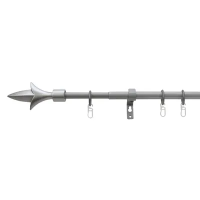Obrázek produktu pro Závěsný systém "Lilie" stříbrný, průměr 16 mm, délka 120-230 cm – výsuvná tyč na závěsy, kompletní sada včetně držáků a kroužků, určená pro závěsy